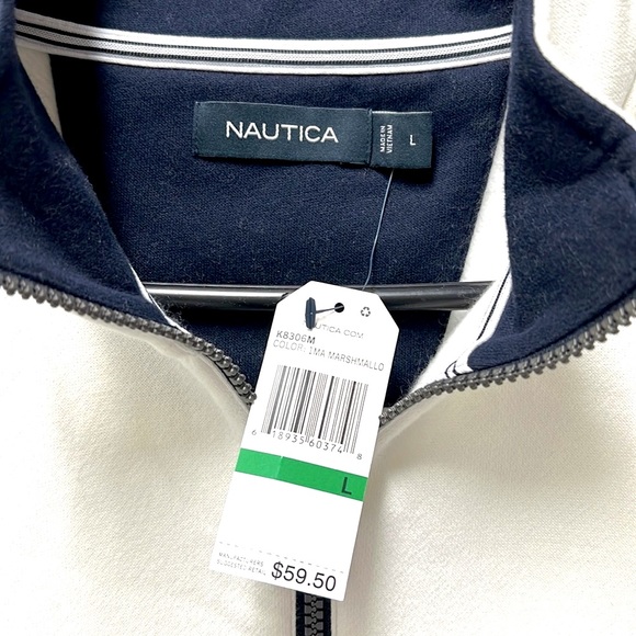 Brand new Nautica pullover white with navy accents. Size Large. Never Worn. - Picture 3 of 4